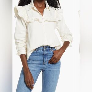 Free People Samantha Ruffle Button-Down Shirt. Size Medium